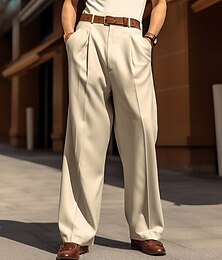 お買い得  -男性用 スーツ ズボン カジュアルパンツ プリーツパンツ スーツパンツ フロントポケット まっすぐな足 平織り 履き心地よい 高通気性 ビジネス カジュアル 日常 ファッション ベーシック ブラック ホワイト