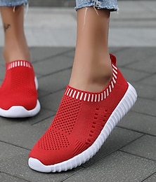 cheap -Women's Sneakers Plus Size Flyknit Shoes Daily Flat Heel Round Toe Sporty Casual Minimalism Running Walking Mesh Loafer Black White Red