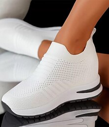 cheap -Women Breathable Mesh Fabric Height Increasing Slip On Sneakers