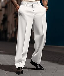 billige -Herre Pæne bukser Bukser Sommerbukser Casual bukser Suit Bukser Frontlomme Lige ben Vanlig Komfort Åndbart Afslappet Daglig Ferie Mode Basale Sort Hvid