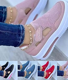 cheap -Women's Sneakers Slip-Ons Plus Size Platform Sneakers Sports Sandals Valentine's Day Daily Solid Color Summer Platform Round Toe Sporty Casual Walking Polyester Synthetics Magic Tape Black Pink Red