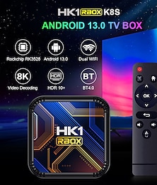 baratos -Caixa de tv inteligente hk1 rbox k8s android 13 8k android caixa de tv rgb luz 4gb 64gb wifi6 duplo wifi 2023 pk android 12 6k