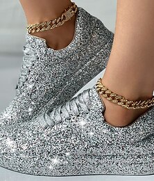 cheap -Women's Sneakers Bling Bling Shoes Glitter Crystal Sequined Jeweled Plus Size Outdoor Daily Solid Color Glow in the Dark Rhinestone Sequin Flat Heel Round Toe Casual Comfort Minimalism Walking Satin