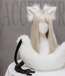 ieftine -Accesorii pentru cosplay urechi și coadă de vulpe de pluș, simulare manuală, urechi de fiară, cercuri de păr și set de bijuterii coadă
