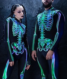 cheap -Skull Skeleton Bodysuits Halloween Group Couples Costumes Full Body Catsuit Men's Women's Movie Cosplay Scary Costume Black Purple Green Leotard / Onesie Halloween Carnival Masquerade Polyester