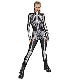 abordables -Calavera Carnaval Traje de cosplay Traje de piel Body Una pieza Niños Adulto Mujer Carnaval Mascarada Mardi Gras Rendimiento Fiesta Disfraz fácil de carnaval Disfrazarse
