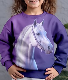 cheap -Girls' 3D Animal Horse Sweatshirt Long Sleeve 3D Print Fall Winter Fashion Streetwear Adorable Polyester Kids 3-12 Years Outdoor Casual Daily Regular Fit