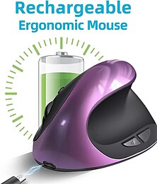 abordables -ratón vertical recargable ratón inalámbrico ergonómico 2.4g receptor usb 1600 dpi ajustable 6 botones ratón