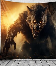 abordables -Tapisserie suspendue Halloween Loup Animal Art mural Grande tapisserie Décor mural Photographie toile de fond Couverture Rideau Décoration maison Chambre Salon