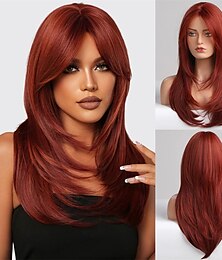 baratos -perucas vermelhas para mulheresperucas longas em camadas com franja perucas de fibra sintética resistente ao calor halloween perucas de festa cosplay