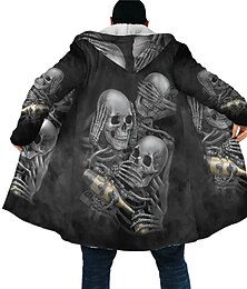 billiga -Herr Dödskalle Vinterkappa Fleece-jacka Kappa Varm Andningsfunktion Bekväm Streetwear Punk och gotiskt Halloween Sport & Utomhus Dagliga kläder Utekväll Dragkedja Ficka Mönster Höst vinter Luvtröja