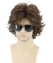 abordables -Perruques Courtes Brunes pour Hommes Perruque de Cosplay Style Ondulé Fluffy Perruques de Costume de Carnaval Perruques Halloween