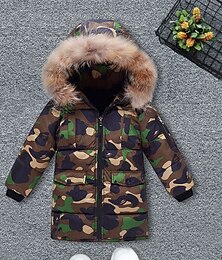 abordables -Niños Chico Plumón Ropa de calle Color sólido camuflaje Manga Larga Abrigo Exterior Fresco Diario Negro Camuflaje Otoño Invierno 7-13 años