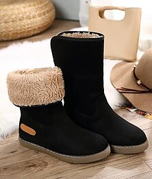 baratos -Mulheres Botas Botas de Neve Tamanhos Grandes Botas de inverno Diário Côr Sólida Forrada com Fleece Botas Botas Tornozelo Inverno Presilha Sem Salto Ponta Redonda Casual Conforto Camursa Sintética
