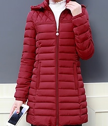 cheap -Women's Parka Quilted Coat Xmas Long Puffer Jacket Winter Windproof Warm Coat Stylish Contemporary Casual Jacket Long Sleeve with Pockets Full Zip Black Pink Army Green