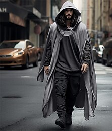 cheap -Men's Trench Coat Poncho Hooded Cloak Party Outdoor Fall & Winter Polyester Warm Outerwear Clothing Apparel Fashion Streetwear Plain Hooded