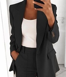 cheap -Women's Blazer Single Breasted Lapel Jacket Fall Formal Business Coat with Pockets Outerwear Long Sleeve Fall Black
