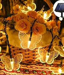 billige -solenergi sommerfugl lysstreng utendørs vanntette hagelys 5m 20led 6.5m 30led 8 moduser belysning jul nyttår bryllup fest ferie uteplass terrasse balkong plen utendørs dekorasjon