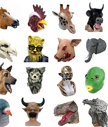 economico -animale verde copertura della testa di pesce orangutan testa di cavallo elefante copertura della testa di gallo testa di maiale leopardo tigre volpe maschera in lattice per cosplay