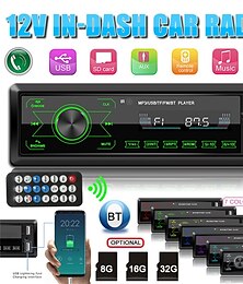 billiga -12v in-dash 1din bilstereo digital bluetooth autoradio bil mp3-spelare ljudmusik stereo med fjärrkontroll/fm/bluetooth/usb/sd/aux-in färgglada lampor