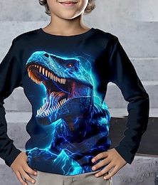 billiga -Pojkar 3D Dinosaurie T-shirt Långärmad 3D-tryck Höst Vinter Sport Mode Streetwear Polyester Barn 3-12 år Rund hals Utomhus Ledigt Dagligen Normal