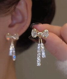 cheap -Women's Zircon Drop Earrings Fine Jewelry Classic Bowknot Personalized Stylish Earrings Jewelry Silver For Wedding Party 1 Pair