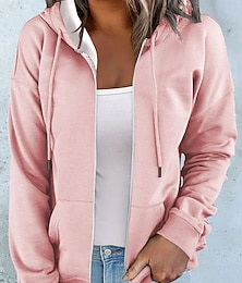 voordelige -Dames Oversized Hoodie sweatshirt ritsen Effen Kleur Casual Sport Trekkoord Rits omhoog Voorvak Zwart Geel Blozend Roze Actief Sportkleding Neon en helder Capuchon Lange mouw Bovenkleding