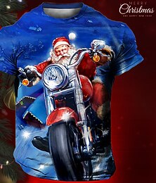 お買い得  -クリスマス メンズ サンタクロース 3D Tシャツ グラフィック サンタクロース デイリー デザイナー レトロ ビンテージ 3D プリント Tシャツ スポーツ アウトドア ホリデー お出かけ ライトブルー ブラック/ホワイト ブラック 半袖 クルーネック 春