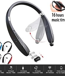 abordables -Casque Bluetooth pliable léger écouteurs Bluetooth rétractables pour le sport et l'exercice réduction de bruit stéréo sans fil autour du cou