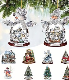 ieftine -ornament pentru om de zăpadă de Crăciun, copac de Crăciun imprimat plat 2d din acril, ornament acrilic opțional și accesorii pentru oglinda retrovizoare pentru mașină