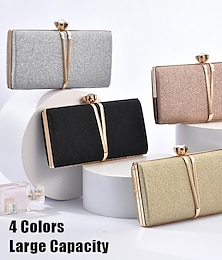 cheap -Women's Clutch Evening Bag Wristlet Clutch Bags Polyester Party Bridal Shower Holiday Rhinestone Chain Large Capacity Lightweight Durable Solid Color Silver Black Champagne