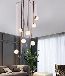 abordables -LED suspension 1/3/5/7-light cluster design verre globe corde de chanvre lustre lumière moderne noir rose lustres pendentif luminaire plafond encastré luminaire 110-240v