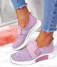 cheap -Women's Sneakers Slip-Ons Plus Size Flyknit Shoes White Shoes Outdoor Daily Flat Heel Round Toe Sporty Casual Minimalism Running Tissage Volant Loafer Light Blue Black White