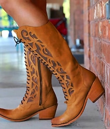 abordables -bottes de cowboy western à lacets rouges vintage - bottes en cuir montantes pour femmes pour les événements country et western