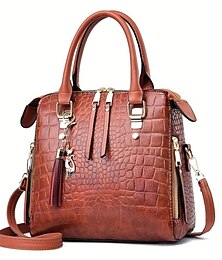 cheap -Women's Handbag Crossbody Bag PU Leather Office Shopping Daily Zipper Adjustable Large Capacity Durable Crocodile Dark Brown Black Red