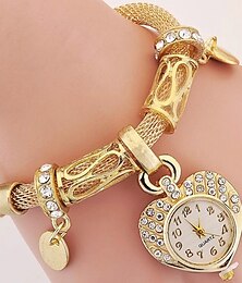 cheap -Gold Silver Fashion Women Bracelet Watches Ladies Girls Women's Wristwatch Love Heart Round Quartz Watch