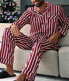 economico -Per uomo loungewear Pigiami Set pigiama Top e pantalone del pigiama 2 pezzi Banda Moda Informale Comoda Interni Giornaliero Misto cotone Comfort Bavero Manica lunga Camicia Pantalone A cordoncino