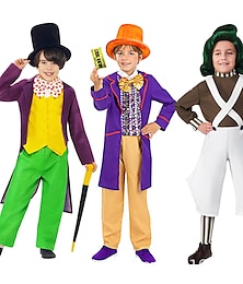 cheap -Charlie and the Chocolate Factory Charlie Willy Wonka Cosplay Costume Halloween Group Family Costumes Boys Movie Cosplay Cosplay Halloween White Yellow Purple Costume Halloween Carnival Masquerade