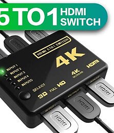 billige -(5-in/1-ut) hdmi switcher støtter 4k ultra hd oppløsning auto switcher box audio/video adapter for tv stick tv box pc stick laptop gaming station støtter 4k kommer med ir fjernkontroll