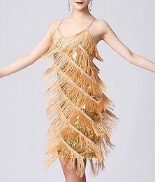 abordables -Danse latine Robe Couleur Pure Fantaisie Paillette Femme Utilisation Entraînement Sans Manches Taille haute Polyester