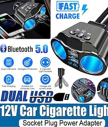 halpa -Bluetooth 5.0 kaksinkertainen USB-autonlaturi - 4.8A nopea latausadapteri tupakansytyttimen pistorasian jakaja puhelimen lataamiseen