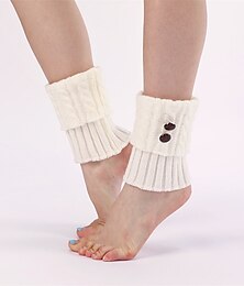 economico -1 paio di stivali caldi solidi da donna copri piedi copri piedi autunno e inverno bottoni intrecciati a maglia imbottiture per gambe corte calze al ginocchio copri stivali