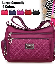 cheap -Women's Crossbody Bag Shoulder Bag Hobo Bag Nylon Outdoor Daily Holiday Zipper Large Capacity Waterproof Lightweight Solid Color Quilted Rose Purple Black Red