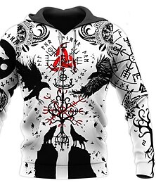 billige -Krigere Viking tatovering Hattetrøje Tegneserie Manga Animé 3D Lomme foran Graphic Til Herre Voksne Halloween Karneval Maskerade 3D-utskrift Fritid / hverdag