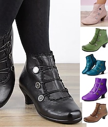cheap -Women's Boots Button Boots Plus Size Booties Ankle Boots Daily Solid Color Booties Ankle Boots Winter Block Heel Round Toe Elegant Vintage Fashion Faux Leather Buckle Black Pink Navy Blue