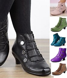 voordelige -Dames Laarzen Knooplaarzen Grote maten Laarsjes enkellaarsjes Dagelijks Effen Kleur Booties enkellaarzen Winter Blok hiel Ronde Teen Elegant Vintage Modieus Imitatieleer Gesp Zwart Roze Marineblauw