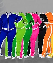 billige -Dame Joggedress sweatsuit 2 deler Atletisk Vinter Langermet Hold Varm Pustende Myk Trening Løp Jogge Sports Sportsklær Stripet Svart Gul Lys Grønn