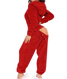 abordables -Mono de mujer de color puro, cálido, de moda, de felpa, para el hogar, para uso diario, para cama, con capucha cálida de sherpa, manga larga, con agujeros, para otoño e invierno, conjuntos para el