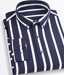 billiga -Herr Skjorta Button Down skjorta Icke-järnskjorta Randig tröja Stretch Rand Bröllop Kontor & Karriär Svart Vit Gul Mörk marin Långärmad Tröjkrage Alla årstider Kläder Mönster