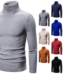 cheap -Men's Pullover Sweater Jumper Turtleneck Sweater Cropped Sweater Ribbed Knit Regular Knit Plain Turtleneck Modern Contemporary Work Daily Wear Clothing Apparel Winter Wine Black M L XL